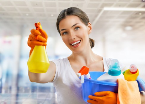 Carpet cleaning team focusing on safe working practices