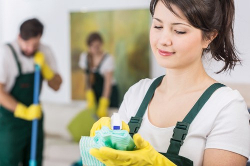 Cleaning kitchen and bathroom surfaces during domestic cleaning in W2